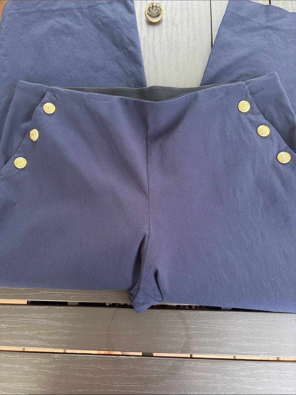 Chico's Wide Leg Ankle Pants with Decorative Nautical Gold Buttons